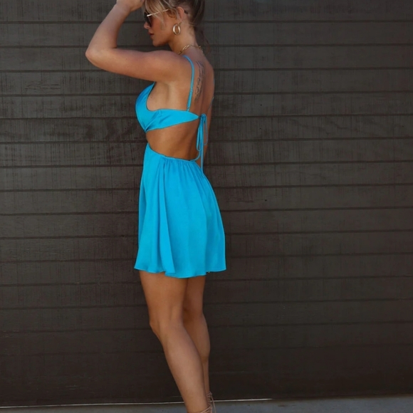 Nevaeh Satin Cowl Neck Cutout Mini Dress - Picture 3 of 6